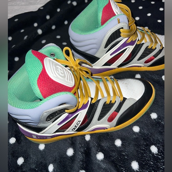 Gucci Men's Gucci Basket High-Top Sneakers Demetra with Mixed Fabrics and Rubber - Picture 9 of 11